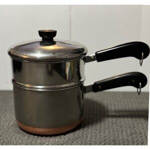Vintage Revere Ware 1801 Copper Bottom 3 Qt Saucepan w/ Steamer Insert & LId USA